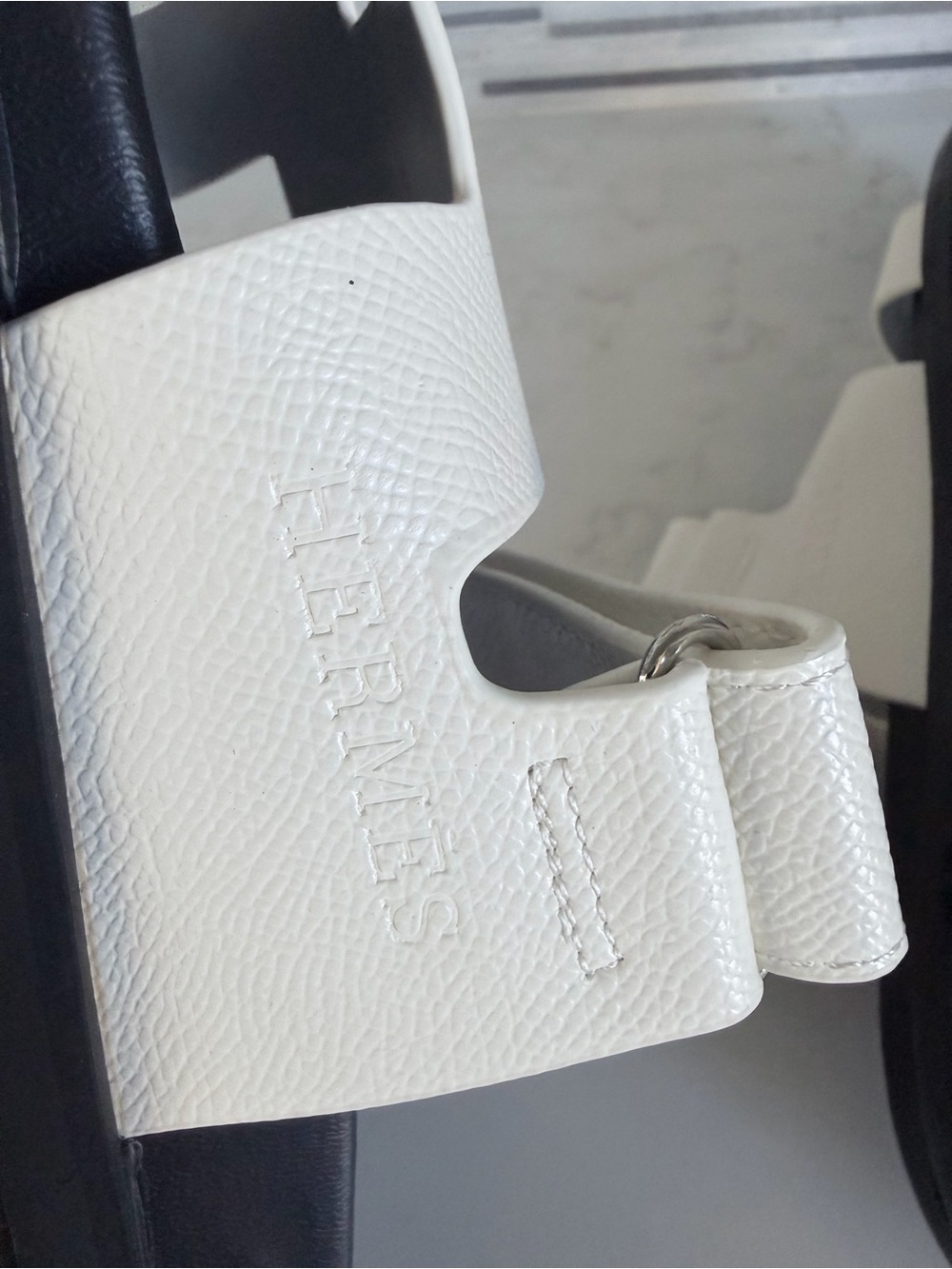 Hermes white Cutout Strap Slide Sandals - Black Footbed size 6 - Picture 6 of 12